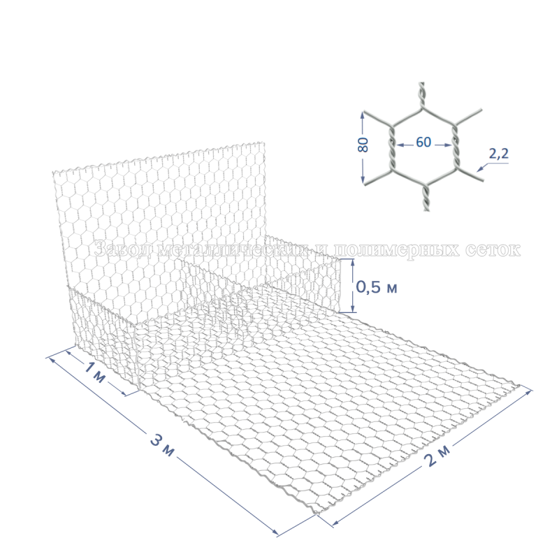 ГАБИОН с армопанелью ГСИ-КА-3х2х0,5-С60-2,2-Ц