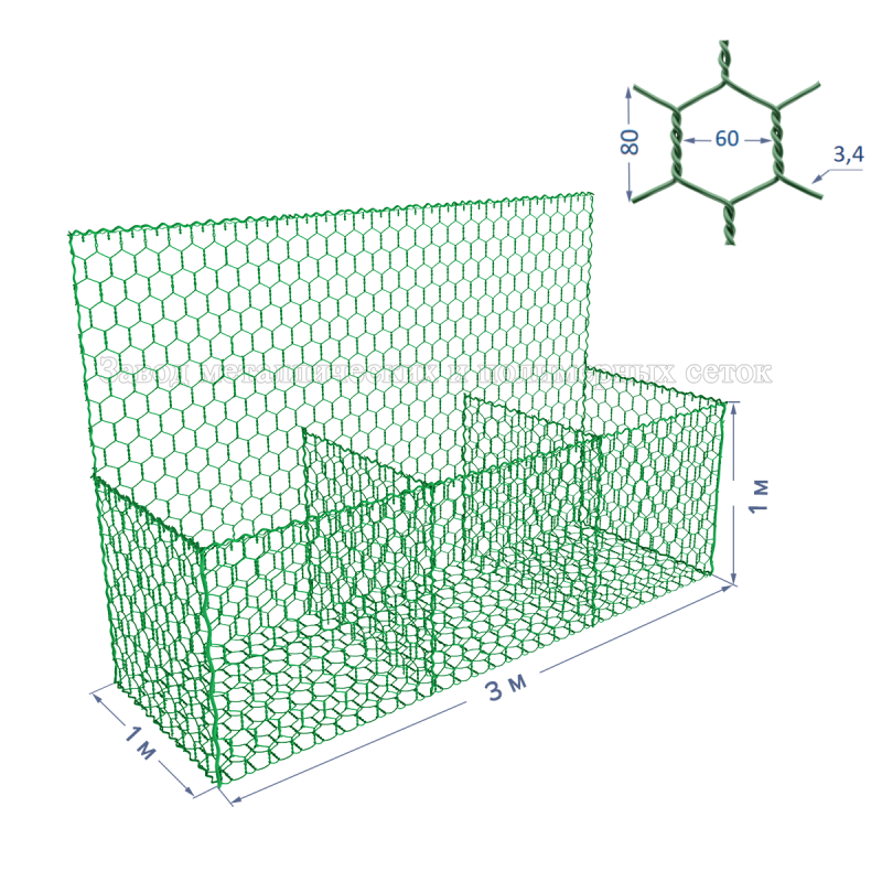 ГАБИОН ГСИ-К-3х1х1-С60-2,4/3,4-ЦП