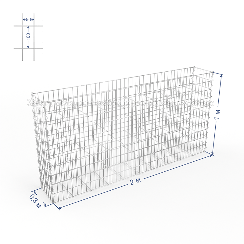ГАБИОН (Пергон) С50х100 d4 (Ц) 2,0х0,3х1,0(м) (26 стяжек, 4 спирали-1м)